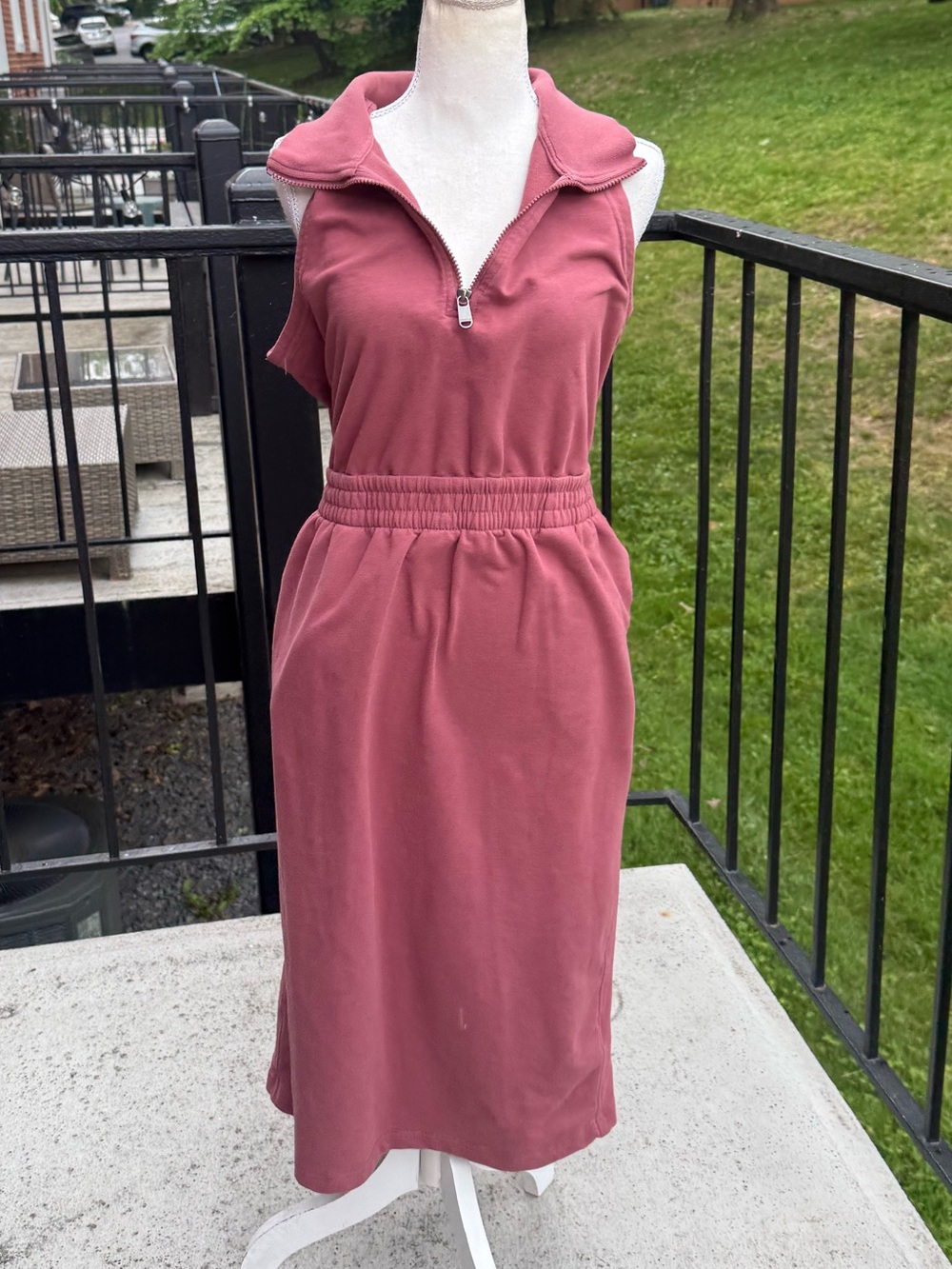 ATHLETA Retroterry Sleeveless Midi Sweatshirt Dress Rosewood Pink Sz XL